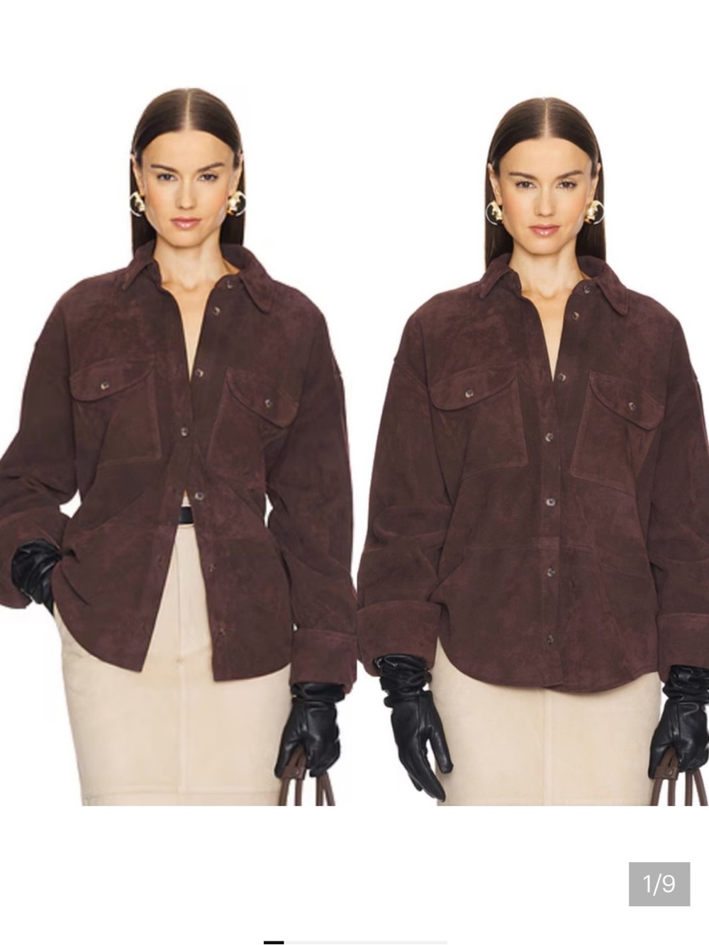 Helsa Oversized Goat Suede Button-Front Shacket Jacket in Dark Brown